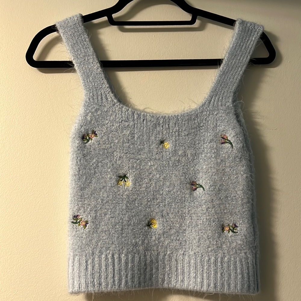 Zara Embroidered Cropped Tank Sweater